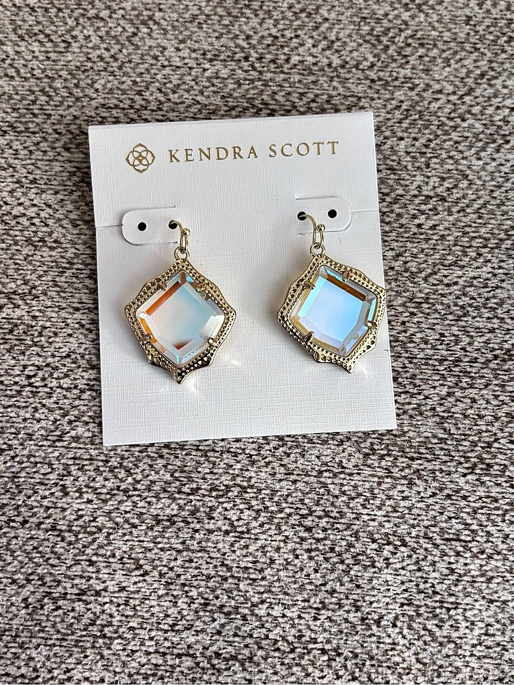 Kendra Scott Lee Gold Drop Earrings in Dichroic Glass Gold & Orange Drop